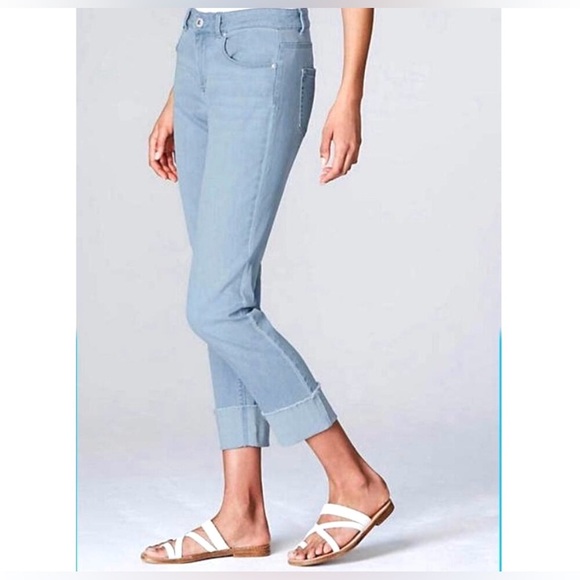 J.Jill Authentic Fit Cropped Jeans Women’s 14P Light Wash Cuffed Raw hem Stretch - Picture 2 of 11